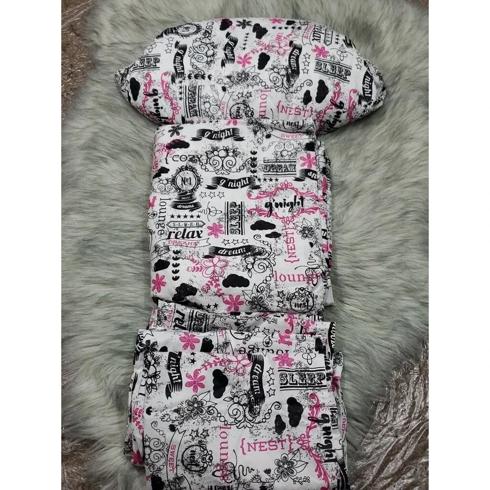 Grace Home Fashion Pink Black White Full Size Sheets Fitted Flat 2 Pillow Cases